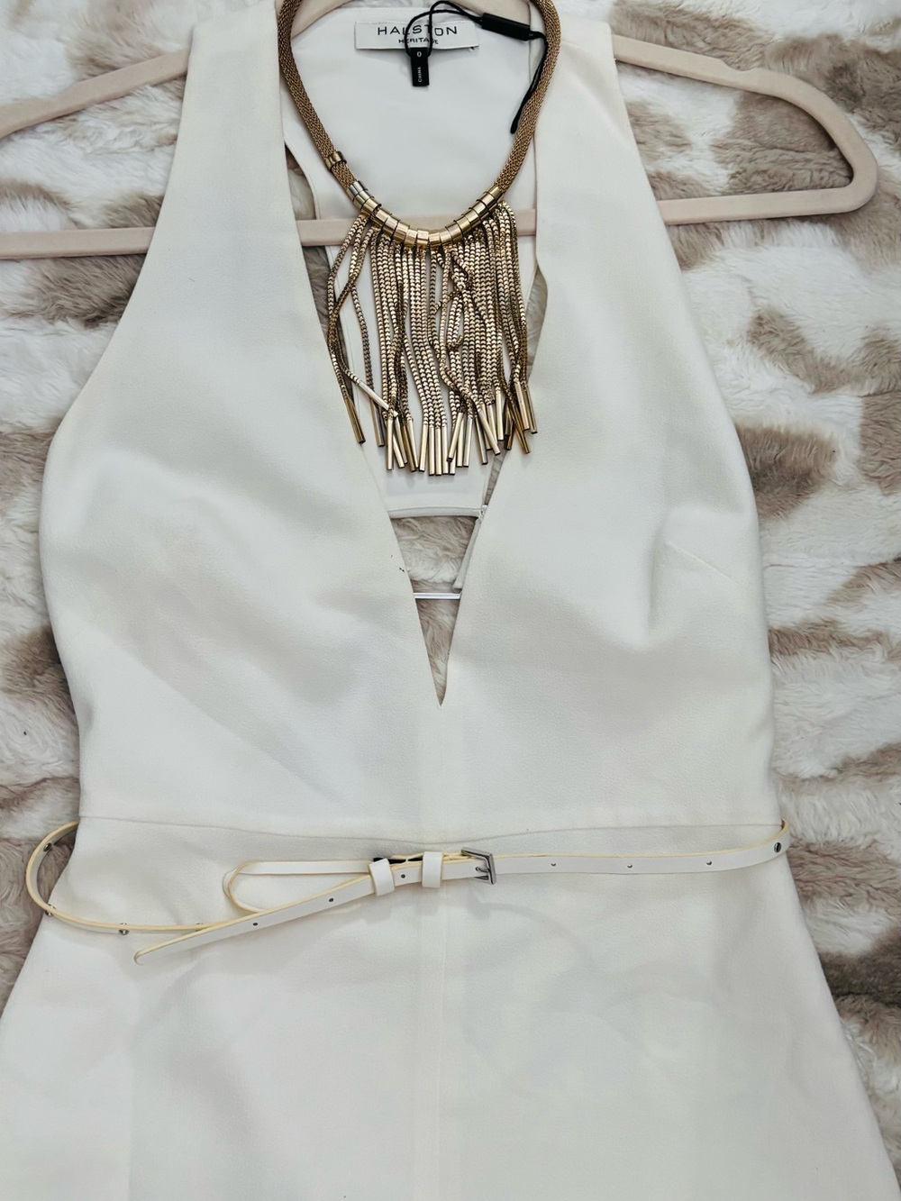 Halston Heritage Ivory Halter V-Neck Maxi Dress - Picture 2 of 10